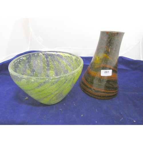 514 - Large Art Glass bubble bowl and large glass swirl glass vase.