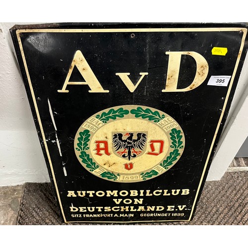 395 - Three alloy signs to include Automobilclub von Deutschland, etc, and metal sign of gentleman riding ... 