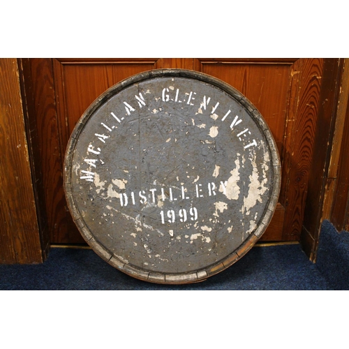 388 - Whisky barrel or cask head and top rung 'MACALLAN GLENLIVET DISTILLERY 1999'.