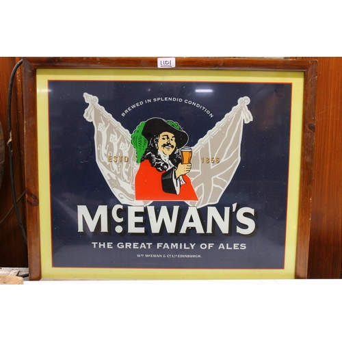 390 - Vintage McEwans Ales light up advert sign, 64cm x 54cm.