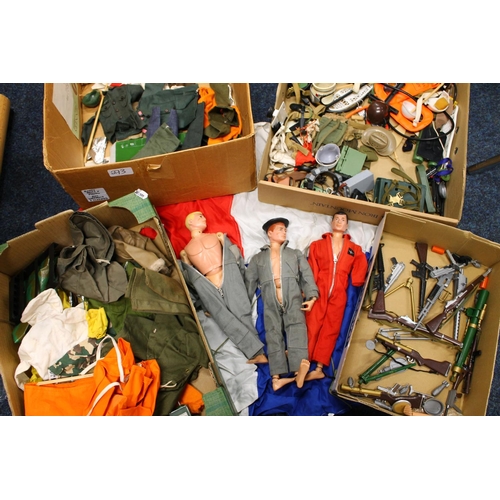 273 - Three Palitoy Hasbro 1964 Action Men dolls and a vast amount of clothing and accessories including w... 