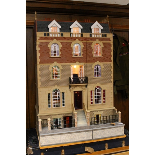 274 - Large dolls house modelled on a four story town house with basement level, a fine example with high ... 