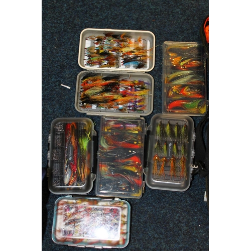 413 - Greys Platinum tackle bag and a large quantity of salmon and other fishing flies.