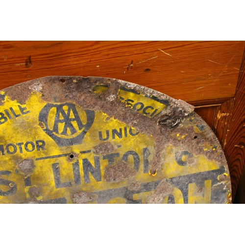 50A - Vintage enamel metal sign 'AA Automobile Association and Motor Union East Linton Haddington Aberlady... 