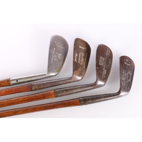 394 - Four hickory shafted golf clubs including James Murry of Carnoustie special mashie, Alex Aitken of G... 