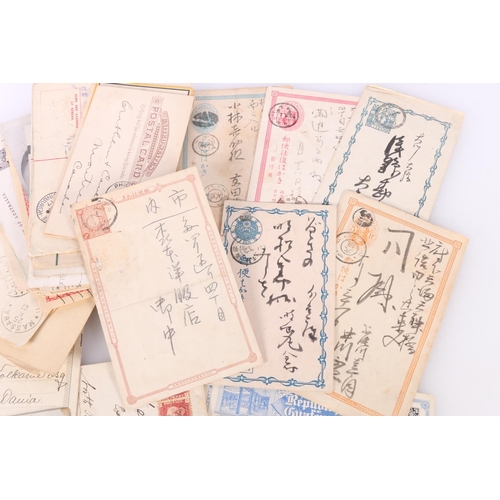 435 - Group of postcards to include six Japanese cards with character markings and 1 sen stamps, GB emboss... 