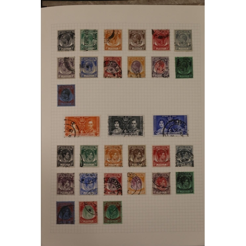 516 - Stamp collection held across multiple albums, 19th and 20th century used, countries including MALAYA... 