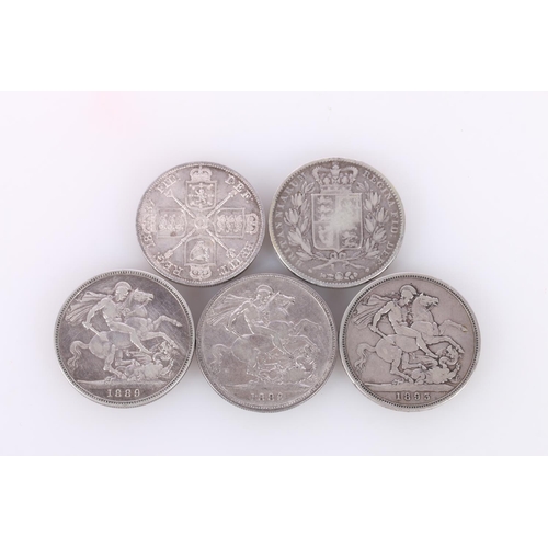 663 - UNITED KINGDOM Queen Victoria (1837-1901) silver crowns 1845, 1889 x2 and 1893 LVI, and a double flo... 