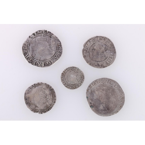 665 - ENGLAND Queen Elizabeth I (1558-1603) two hammered silver shillings, sixpence 15?5, sixpence 1579 an... 