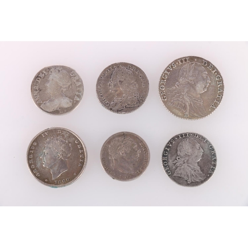 670 - UNITED KINGDOM King George III (1760-1820) silver shilling 1787, silver sixpence 1787, Bull Head six... 