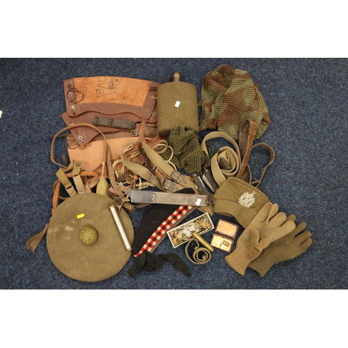 856 - Khaki beret with Kings Own Scottish Borderers cap badge, a Glengarry with KOSB cap badge, a green kh... 