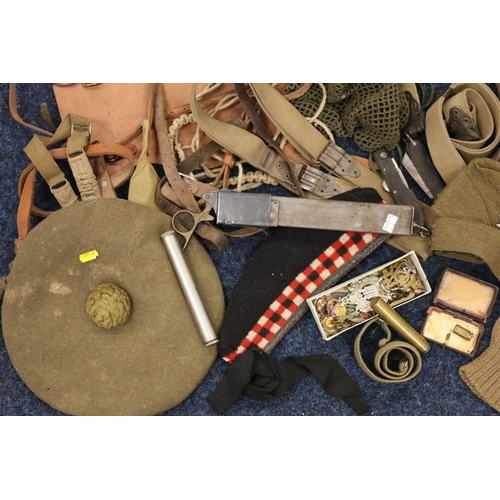 856 - Khaki beret with Kings Own Scottish Borderers cap badge, a Glengarry with KOSB cap badge, a green kh... 