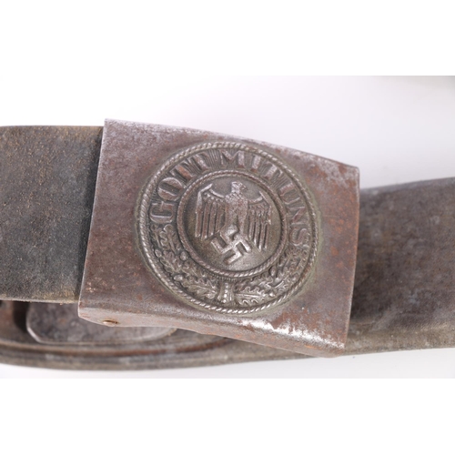 857 - Nazi German WWII era Heer belt buckle on brown leather belt stamped 'G Binger....',