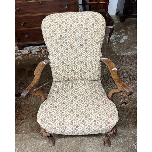 500 - 19th century walnut open armchair & matching chair