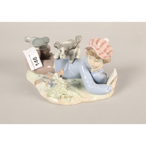 146 - Lladro figure, boy lying down with dog.