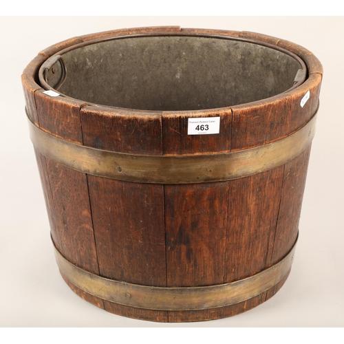 463 - Oak barrel coal bin, with liner