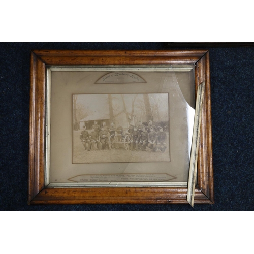 879 - Framed photographs including School of Musketry Hythe 182nd Party November 1896, 1st Battalion The Q... 