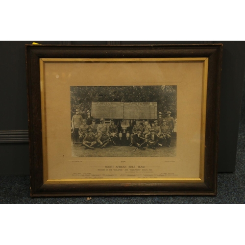 879 - Framed photographs including School of Musketry Hythe 182nd Party November 1896, 1st Battalion The Q... 