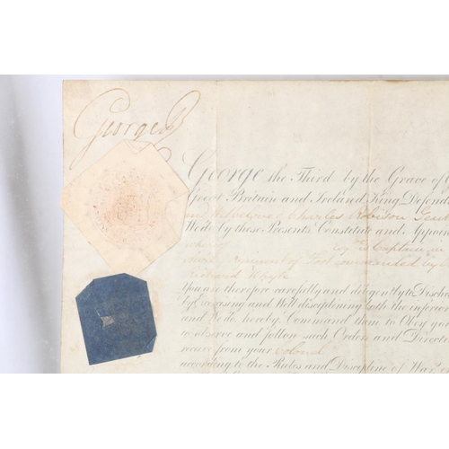 880 - Framed Royal Appointment document for Lieutenant Thomas Forwood appointed in charge of His Majesty's... 