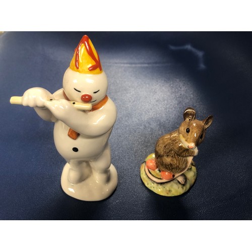 281 - Royal Doulton part dinner ware, Royal Doulton figure 'Flautist Snowman', Beswick mouse, etc.