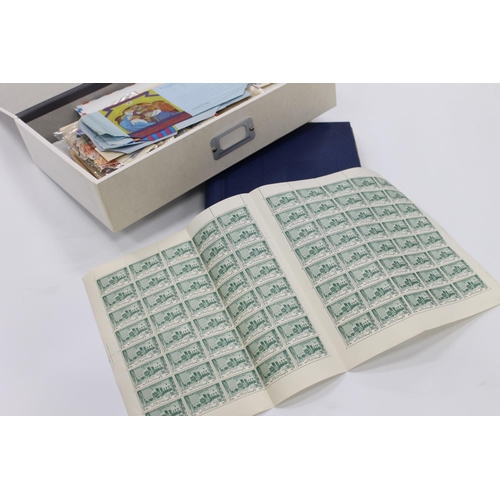 535 - Stamp collection held in one blue album and one box file to include GB KGV seahorse 2s6d brown and 5... 