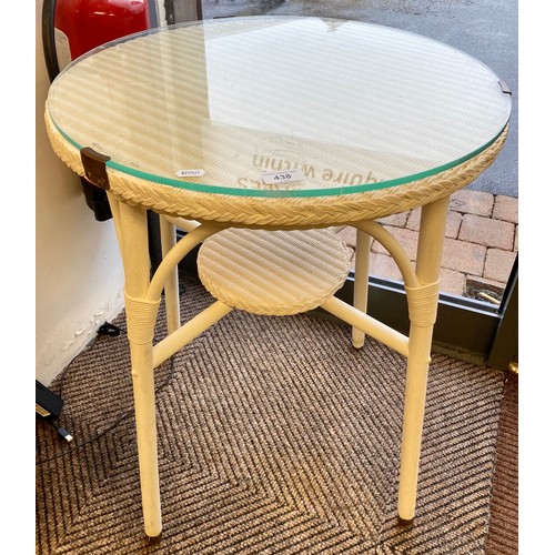 438 - Woven circular occasional table with glass preserve