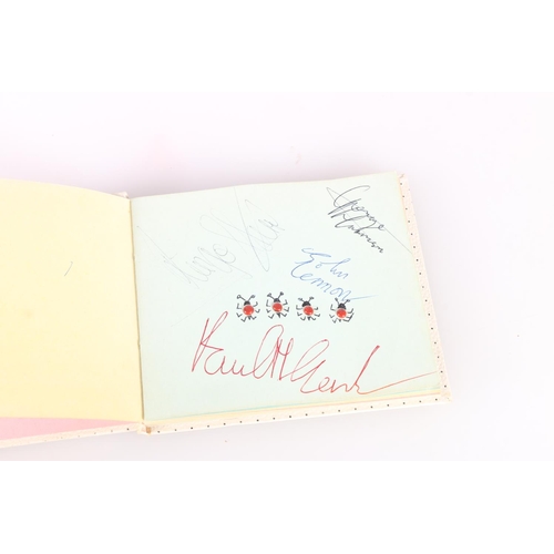 449 - Autograph book collected by Lyn Stewart of Carluke, the first page with signatures of The Beatles in... 