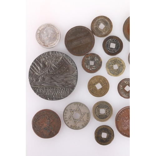 687 - Coin collection to include a British Expeditionary Force Prisoner of War token, KWANG-TUNG copper ce... 