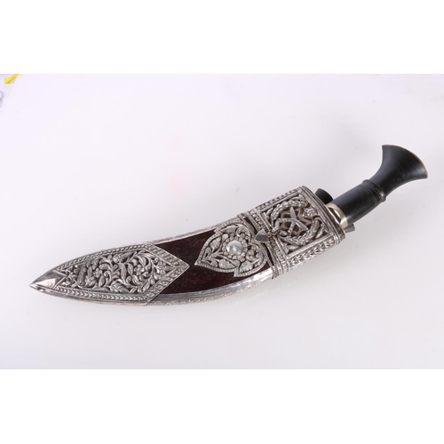 867 - 20th century Gurkha dress kukri, the scabbard with fine quality white metal (low grade silver?) pier... 