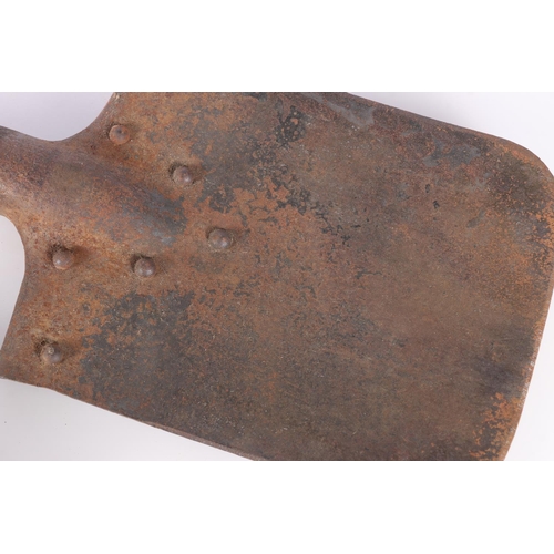 877 - Entrenching spade with leather carrier, 53cm long.