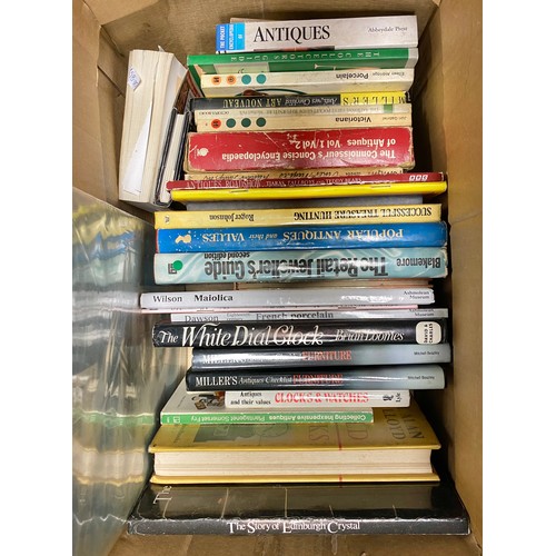 329 - Three boxes of assorted books, including wartime books, reference books, tartan books, etc.