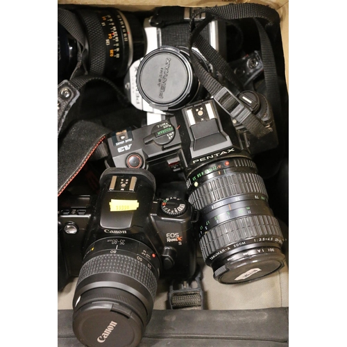 398 - SLR cameras to include Canon EOS RebelX with Canon Zoom Lens 35-80mm 1.4-5.6 52mm lens, Pentax K1000... 