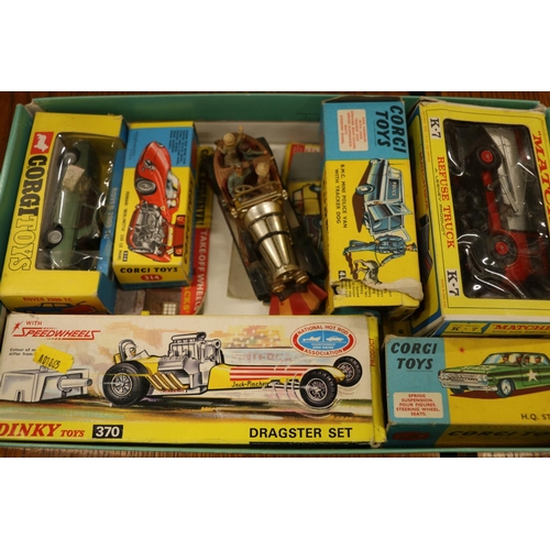 232 - Corgi Toys diecast model vehicles to include 370 Dragster Set, 275 Rover 2000 TC, and 314 Ferrari Be... 