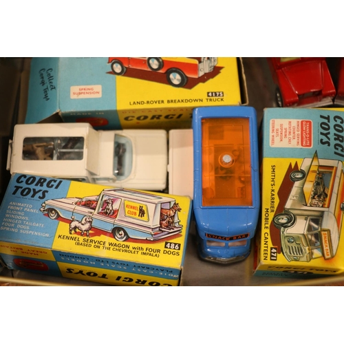 233 - Corgi Toys diecast model vehicles to include 417S Land Rover Breakdown Truck, 471 Smith's Karrier Mo... 