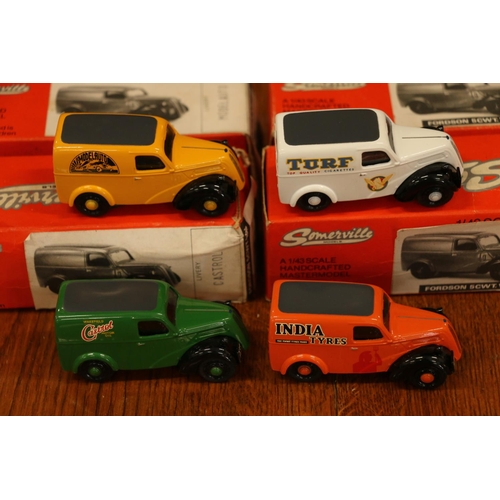 242 - Four Somerville Models 1:43 scale Fordson 5cwt vans to include Turf Cigarettes, India Tyres, Modelau... 