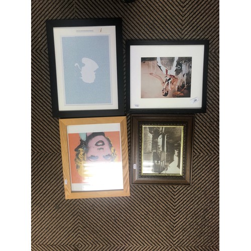 387 - Four framed pictures to include Freddie Mercury, Marilyn Monroe, etc (4).