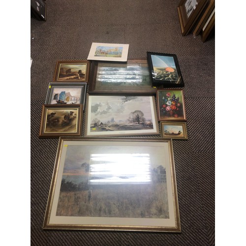 394 - Large assortment of pictures, mostly framed, to include oil painting, maritime interest, large Frede... 