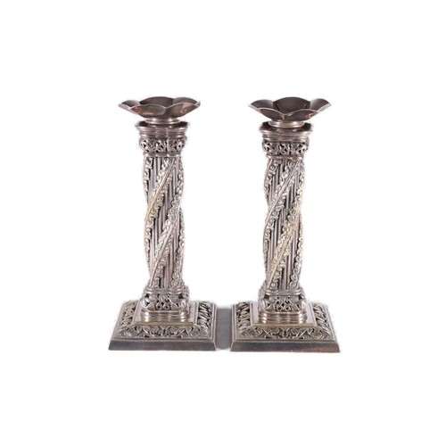 740 - Masonic interest, a pair of Catspaw Patent silver-plated candlesticks in the form of the Apprentice ... 