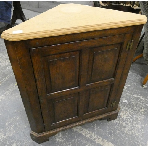 491 - Antique oak corner cupboard fitted oak top.