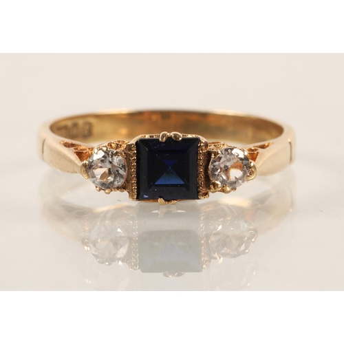 57 - 9ct yellow gold sapphire & diamond ring, size O