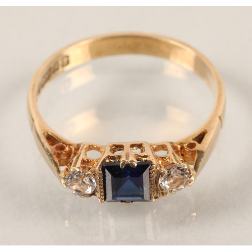 57 - 9ct yellow gold sapphire & diamond ring, size O