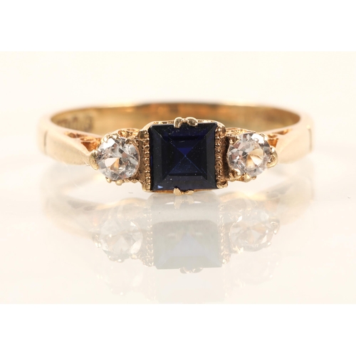 57 - 9ct yellow gold sapphire & diamond ring, size O