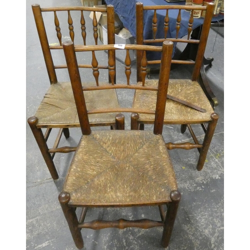 460 - Set of four 18th century Lancashire style rush seat chairs.