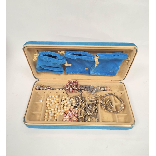 111 - Box of costume jewellery to include a Ciro simulated pearl necklace with a 9ct gold clasp. 