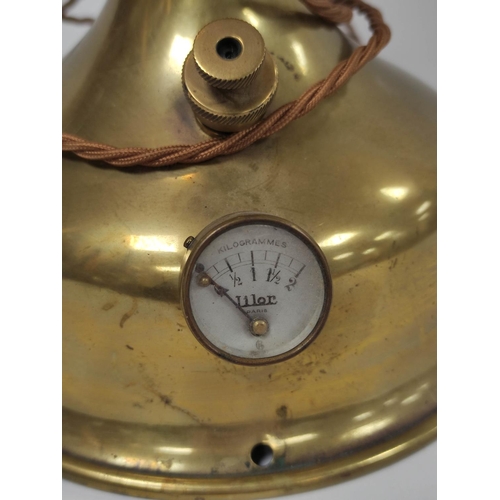 187 - French brass angle poise paraffin lamp by Lilor of Paris, with original screw opening and pressure g... 