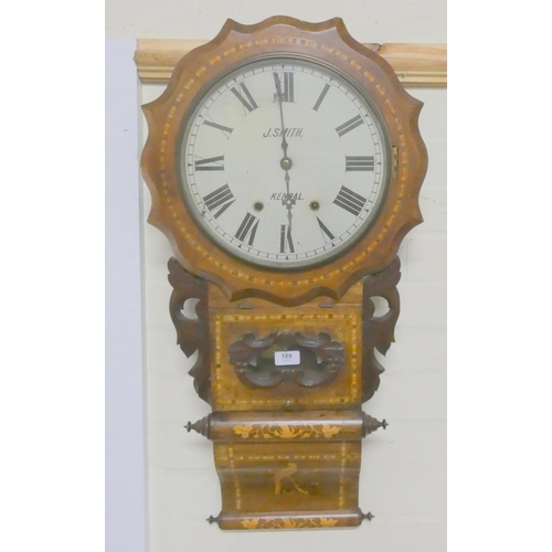 189 - Victorian walnut marquetry drop dial wall clock, The American clock named to J. Smith - Kendal to th... 