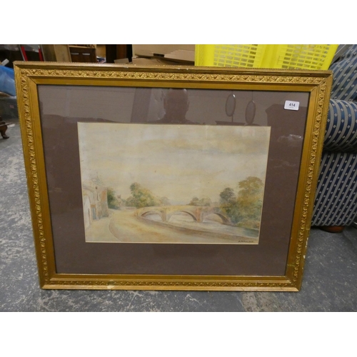 414 - Large gilt framed watercolour signed A. Derome.