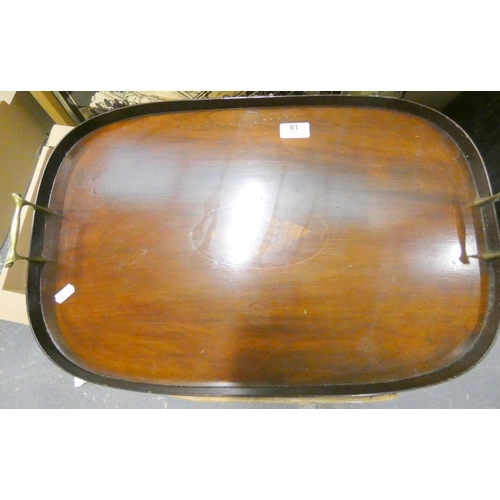 61 - Edwardian inlaid mahogany twin handled tray. 61cm.