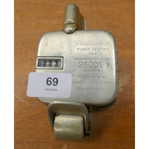 69 - Vintage Williamson ticket printer for tramways and railways.