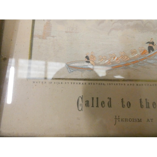 93 - 'Called To the Rescue', Lifeboat stevenograph, weaved by Thomas Stevens inventor and manufacturer. 5... 